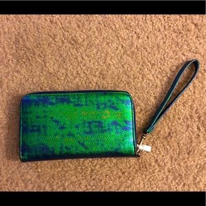 Metallic green/blue clutch/wristlet